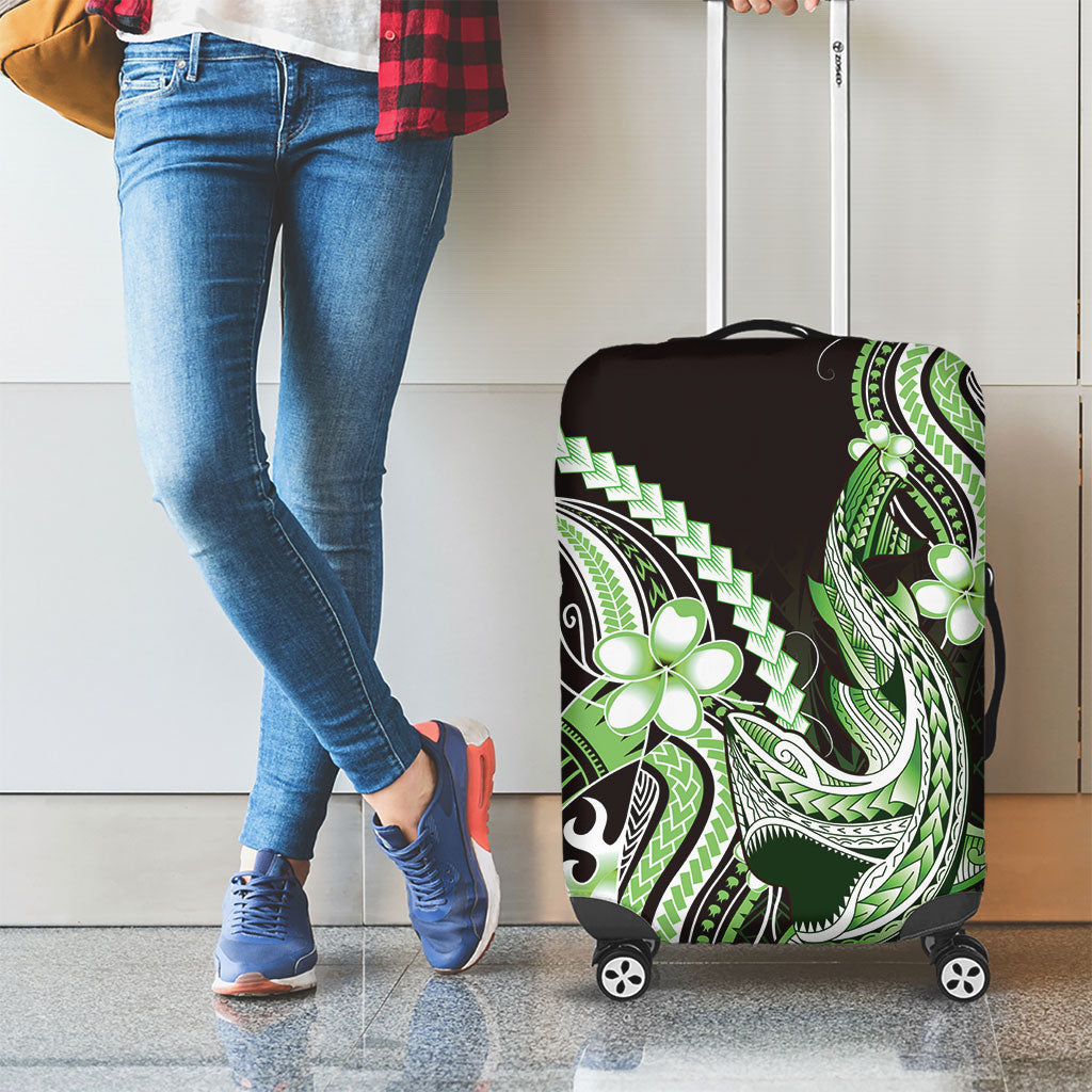 Green Black Aloha Hawaii Luggage Cover Polynesian Shark Tattoo Plumeria