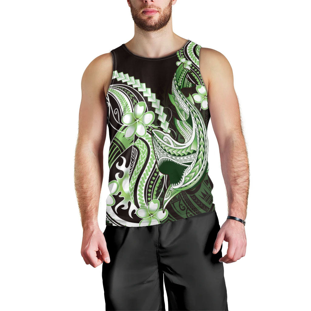 Green Black Aloha Hawaii Men Tank Top Polynesian Shark Tattoo Plumeria