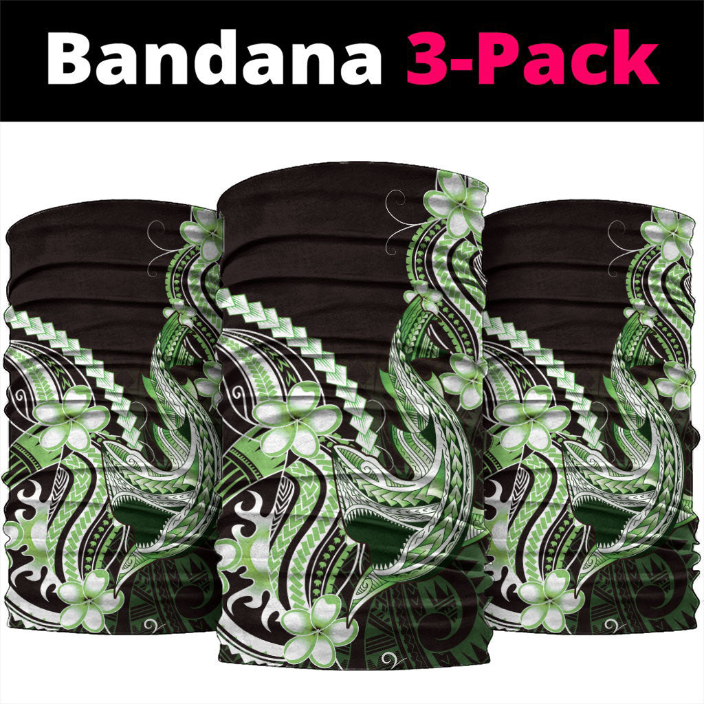 Green Black Aloha Hawaii Neck Gaiter Polynesian Shark Tattoo Plumeria