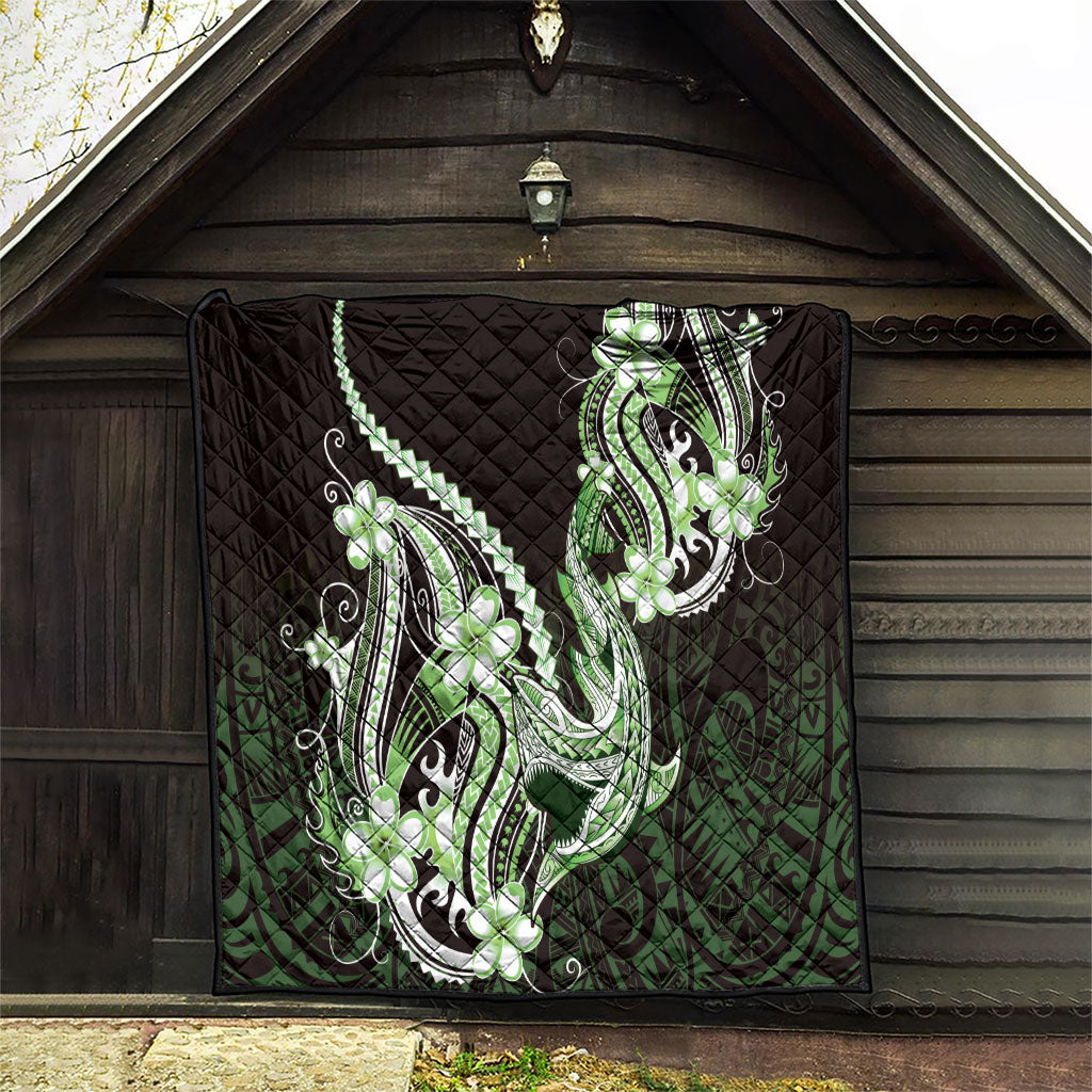 Green Black Aloha Hawaii Quilt Polynesian Shark Tattoo Plumeria