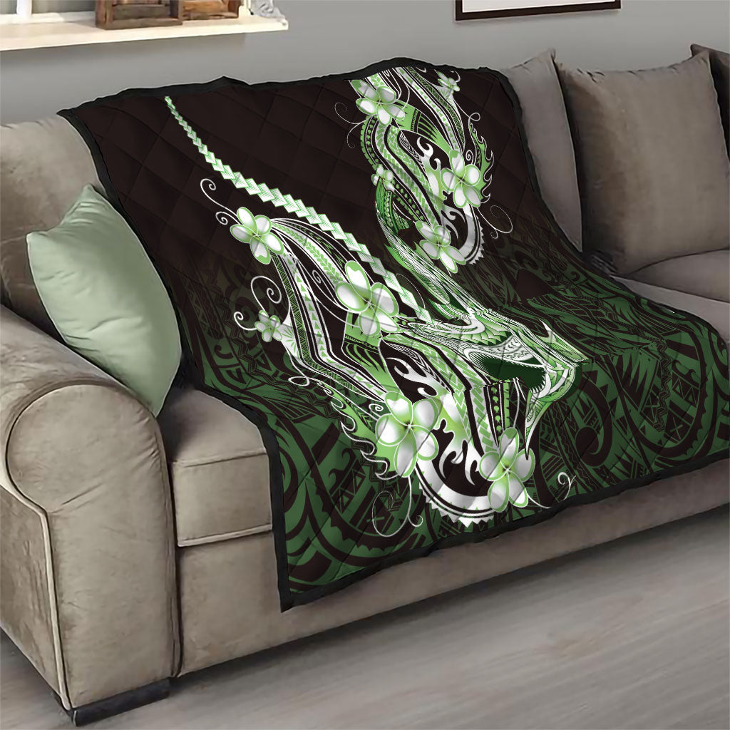 Green Black Aloha Hawaii Quilt Polynesian Shark Tattoo Plumeria