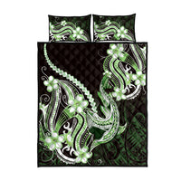 Green Black Aloha Hawaii Quilt Bed Set Polynesian Shark Tattoo Plumeria