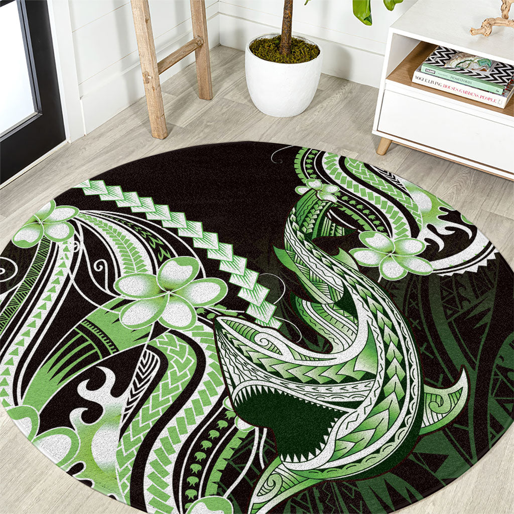 Green Black Aloha Hawaii Round Carpet Polynesian Shark Tattoo Plumeria LT14 Green - Polynesian Pride
