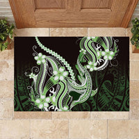 Green Black Aloha Hawaii Rubber Doormat Polynesian Shark Tattoo Plumeria