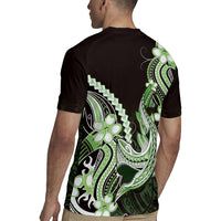 Green Black Aloha Hawaii Rugby Jersey Polynesian Shark Tattoo Plumeria