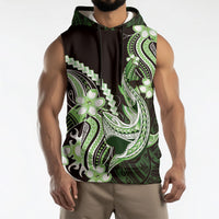 Green Black Aloha Hawaii Sleeveless Hoodie Polynesian Shark Tattoo Plumeria