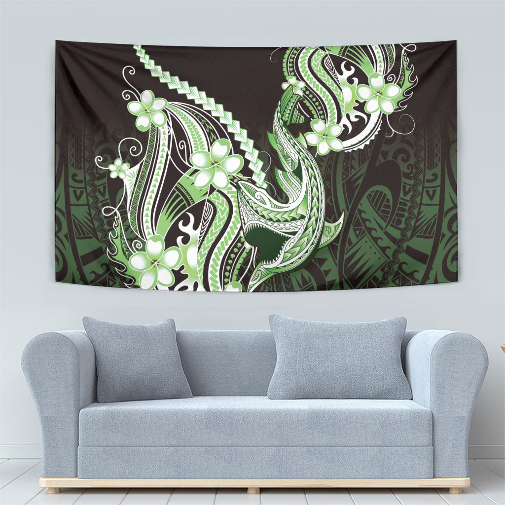 Green Black Aloha Hawaii Tapestry Polynesian Shark Tattoo Plumeria