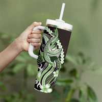 Green Black Aloha Hawaii Tumbler With Handle Polynesian Shark Tattoo Plumeria