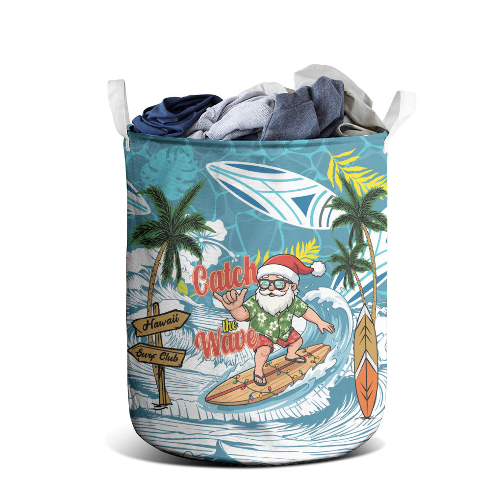 Hawaii Summer Christmas Laundry Basket Surfing Santa Shaka Catch The Wave