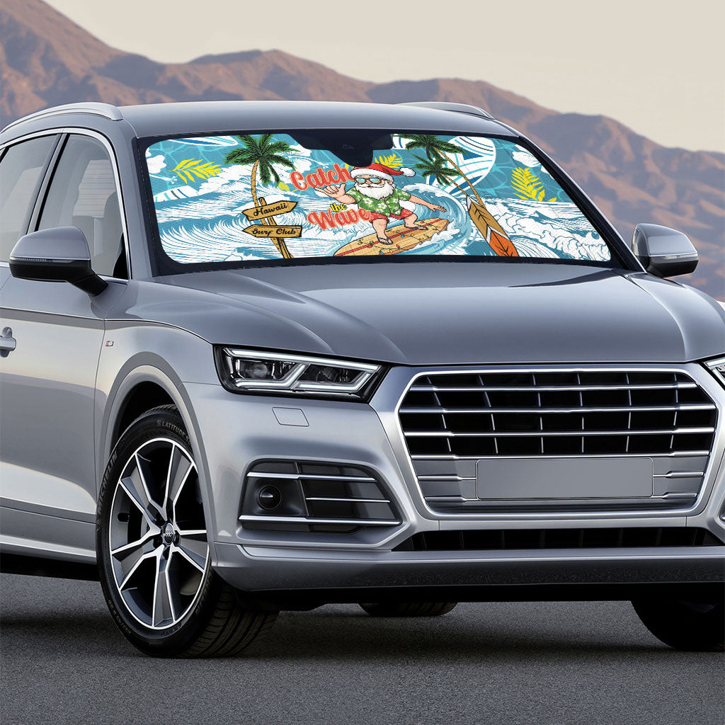 Hawaii Summer Christmas Auto Sun Shade Surfing Santa Shaka Catch The Wave
