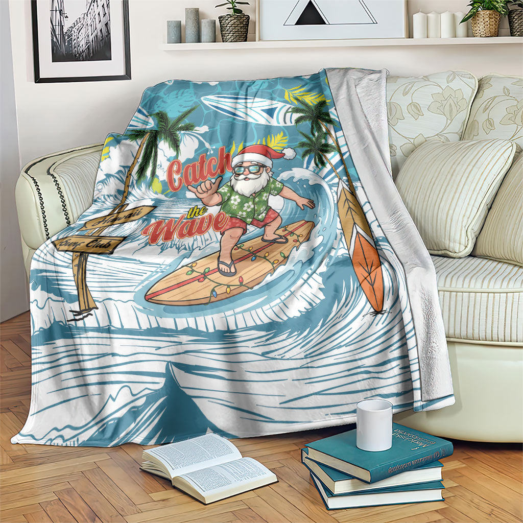 Hawaii Summer Christmas Blanket Surfing Santa Shaka Catch The Wave LT14 Teal - Polynesian Pride