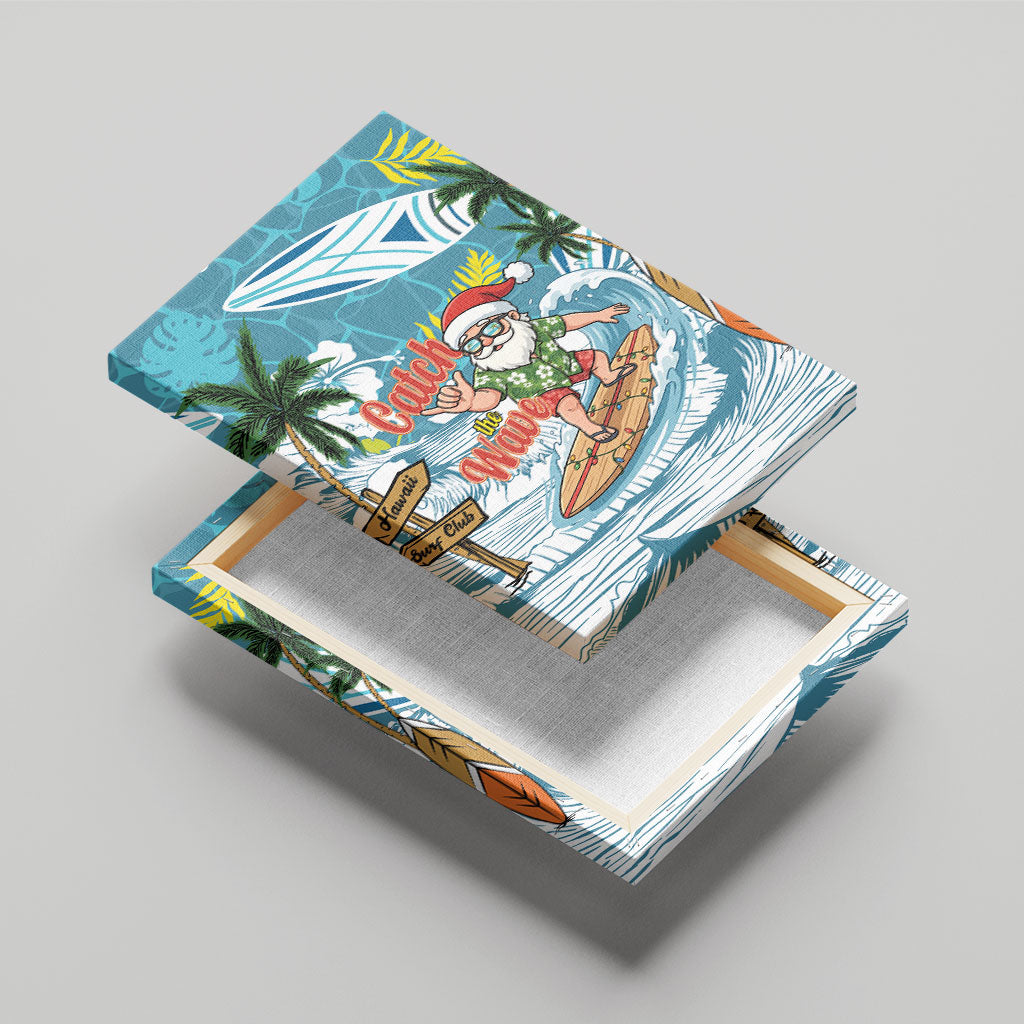 Hawaii Summer Christmas Canvas Wall Art Surfing Santa Shaka Catch The Wave