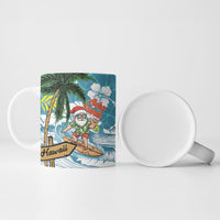 Hawaii Summer Christmas Ceramic Mug Surfing Santa Shaka Catch The Wave