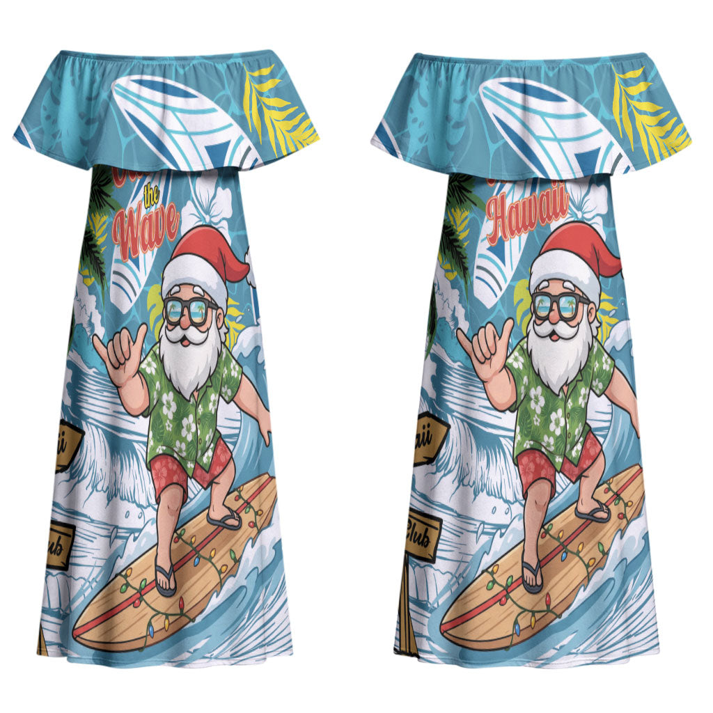 Hawaii Summer Christmas Couples Matching Off Shoulder Maxi Dress and Hawaiian Shirt Surfing Santa Shaka Catch The Wave LT14 - Polynesian Pride