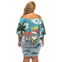 Hawaii Summer Christmas Family Matching Off Shoulder Short Dress and Hawaiian Shirt Surfing Santa Shaka Catch The Wave LT14 - Polynesian Pride