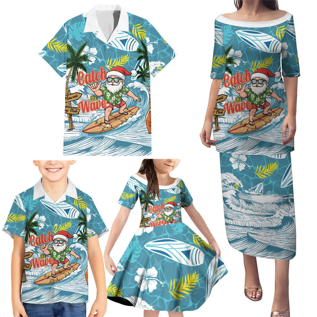 Hawaii Summer Christmas Family Matching Puletasi and Hawaiian Shirt Surfing Santa Shaka Catch The Wave LT14 - Polynesian Pride