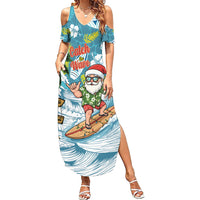Hawaii Summer Christmas Family Matching Summer Maxi Dress and Hawaiian Shirt Surfing Santa Shaka Catch The Wave LT14 Mom's Dress Teal - Polynesian Pride