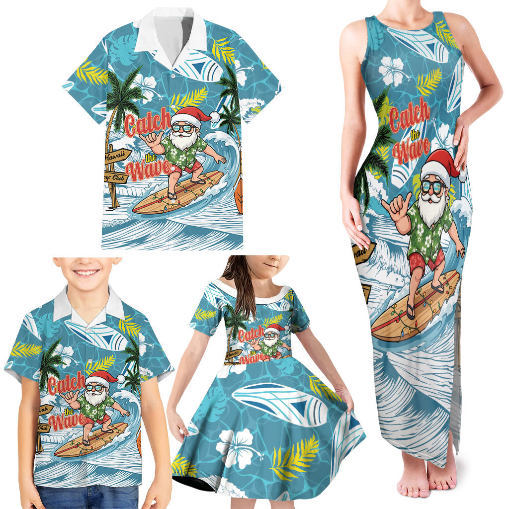 Hawaii Summer Christmas Family Matching Tank Maxi Dress and Hawaiian Shirt Surfing Santa Shaka Catch The Wave LT14 - Polynesian Pride