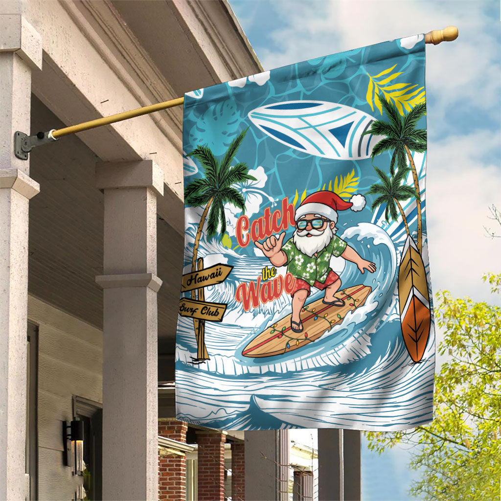 Hawaii Summer Christmas Garden Flag Surfing Santa Shaka Catch The Wave LT14 House Flag Teal - Polynesian Pride
