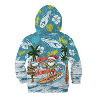 Hawaii Summer Christmas Kid Hoodie Surfing Santa Shaka Catch The Wave