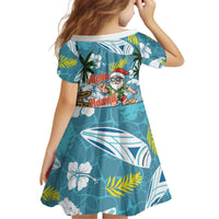 Hawaii Summer Christmas Kid Short Sleeve Dress Surfing Santa Shaka Catch The Wave