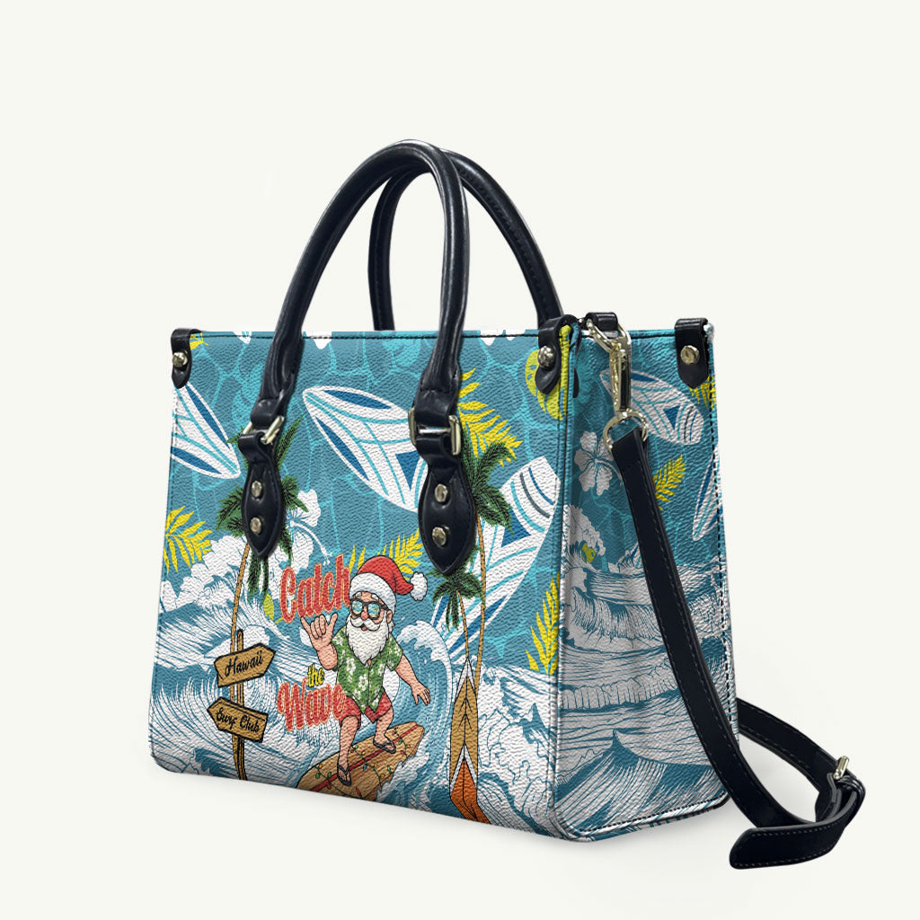 Hawaii Summer Christmas Leather Bag Surfing Santa Shaka Catch The Wave LT14 Teal - Polynesian Pride