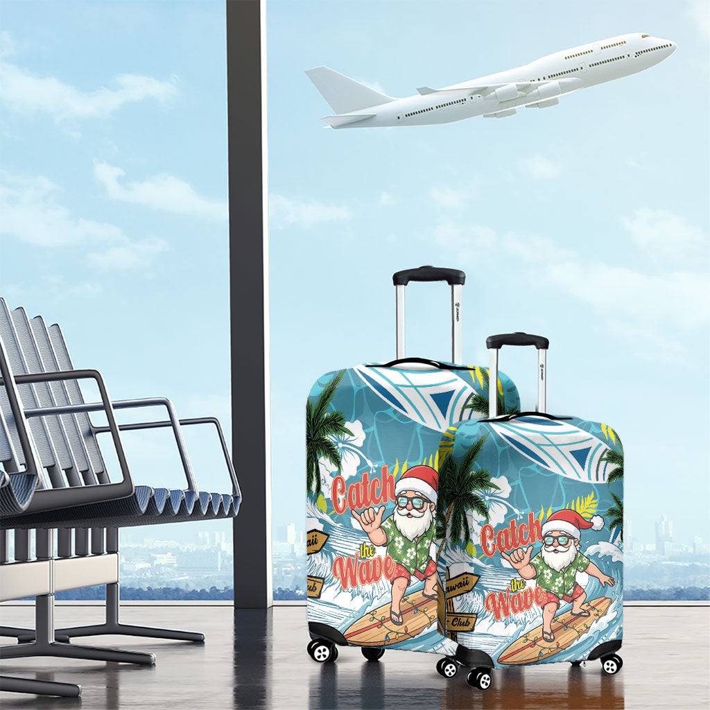 Hawaii Summer Christmas Luggage Cover Surfing Santa Shaka Catch The Wave
