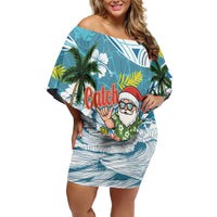 Hawaii Summer Christmas Off Shoulder Short Dress Surfing Santa Shaka Catch The Wave