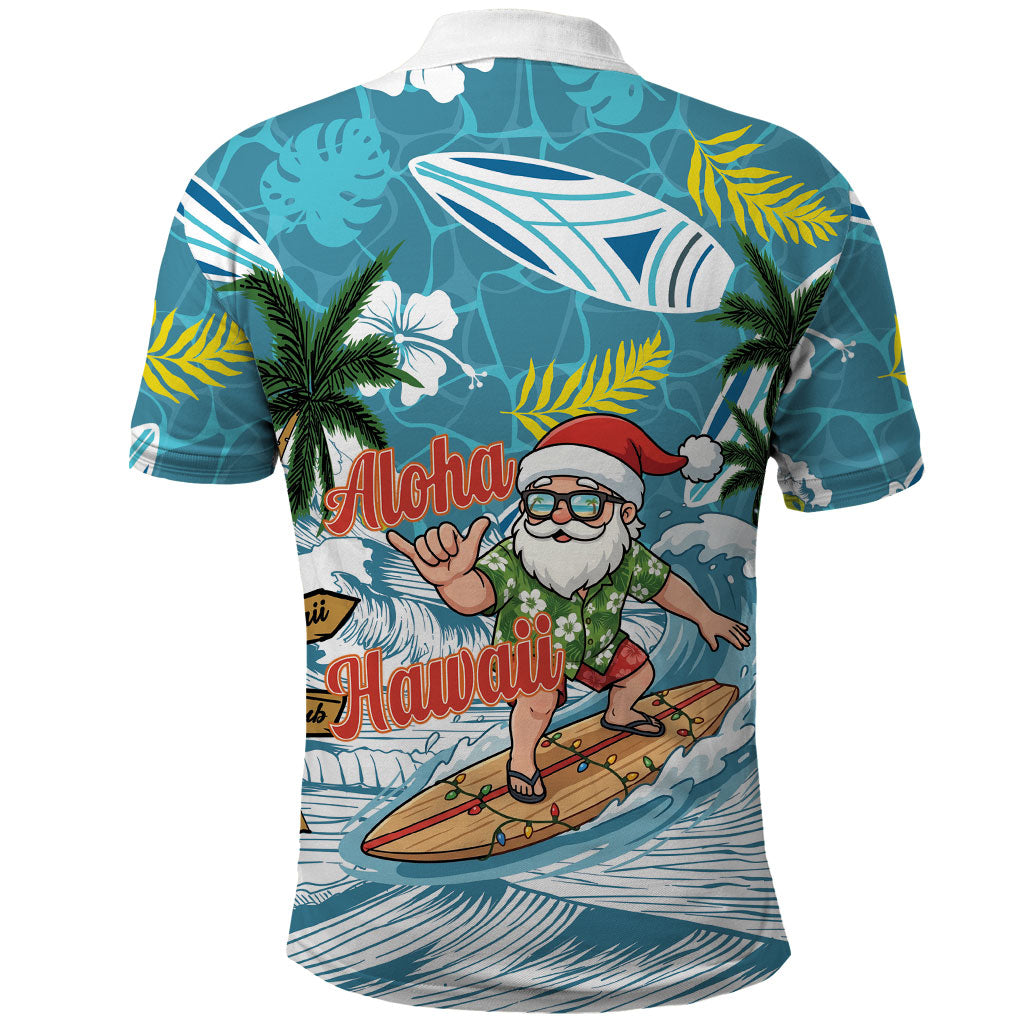 Hawaii Summer Christmas Polo Shirt Surfing Santa Shaka Catch The Wave