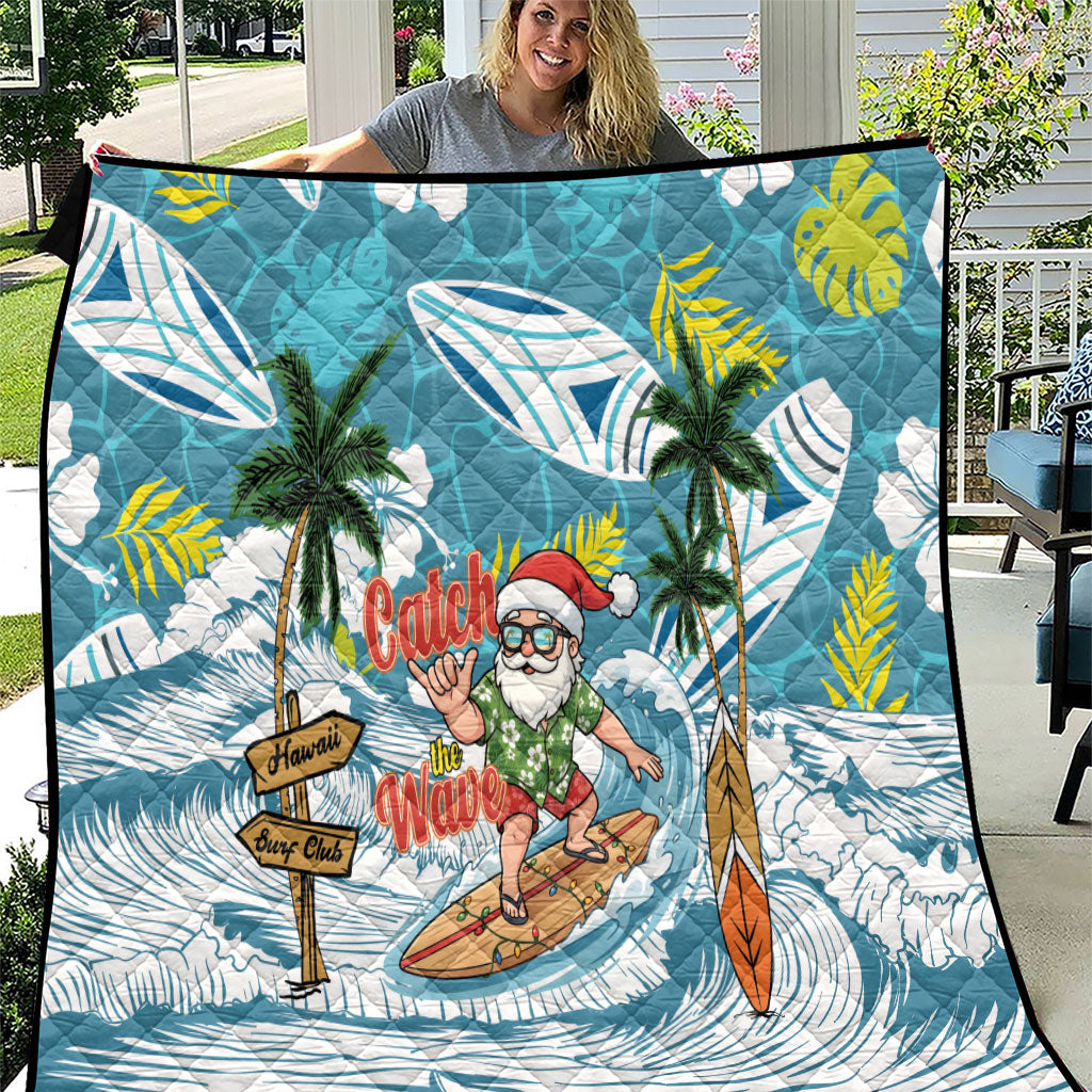 Hawaii Summer Christmas Quilt Surfing Santa Shaka Catch The Wave LT14 Teal - Polynesian Pride