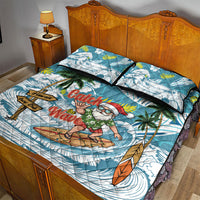 Hawaii Summer Christmas Quilt Bed Set Surfing Santa Shaka Catch The Wave