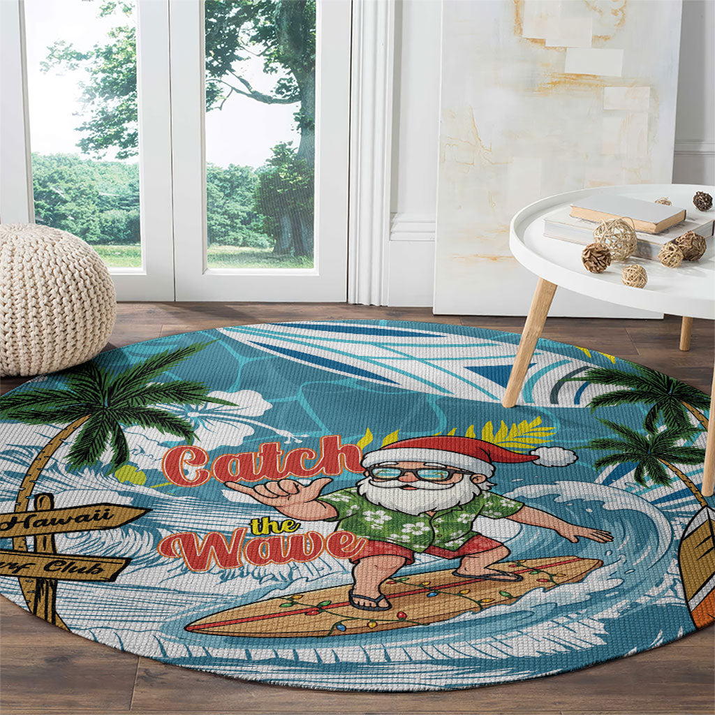Hawaii Summer Christmas Round Carpet Surfing Santa Shaka Catch The Wave