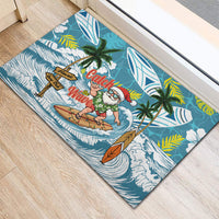 Hawaii Summer Christmas Rubber Doormat Surfing Santa Shaka Catch The Wave