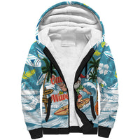 Hawaii Summer Christmas Sherpa Hoodie Surfing Santa Shaka Catch The Wave