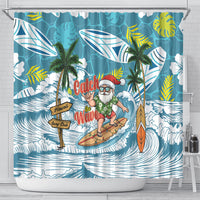 Hawaii Summer Christmas Shower Curtain Surfing Santa Shaka Catch The Wave