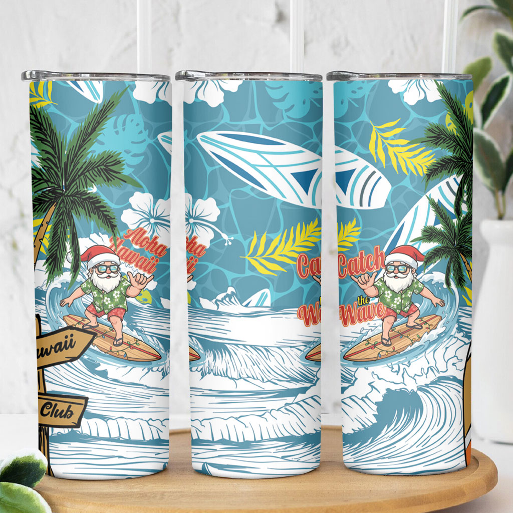 Hawaii Summer Christmas Skinny Tumbler Surfing Santa Shaka Catch The Wave