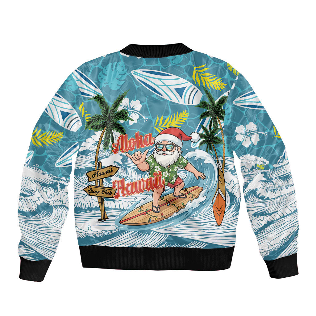 Hawaii Summer Christmas Sleeve Zip Bomber Jacket Surfing Santa Shaka Catch The Wave