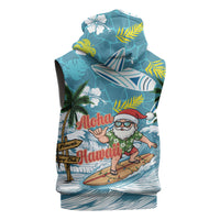 Hawaii Summer Christmas Sleeveless Hoodie Surfing Santa Shaka Catch The Wave