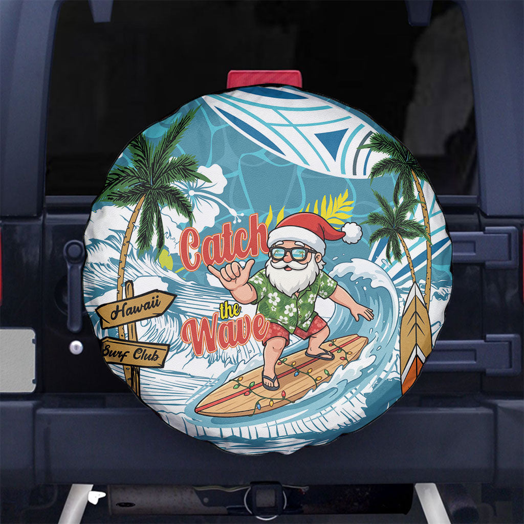 Hawaii Summer Christmas Spare Tire Cover Surfing Santa Shaka Catch The Wave LT14 No hole Teal - Polynesian Pride