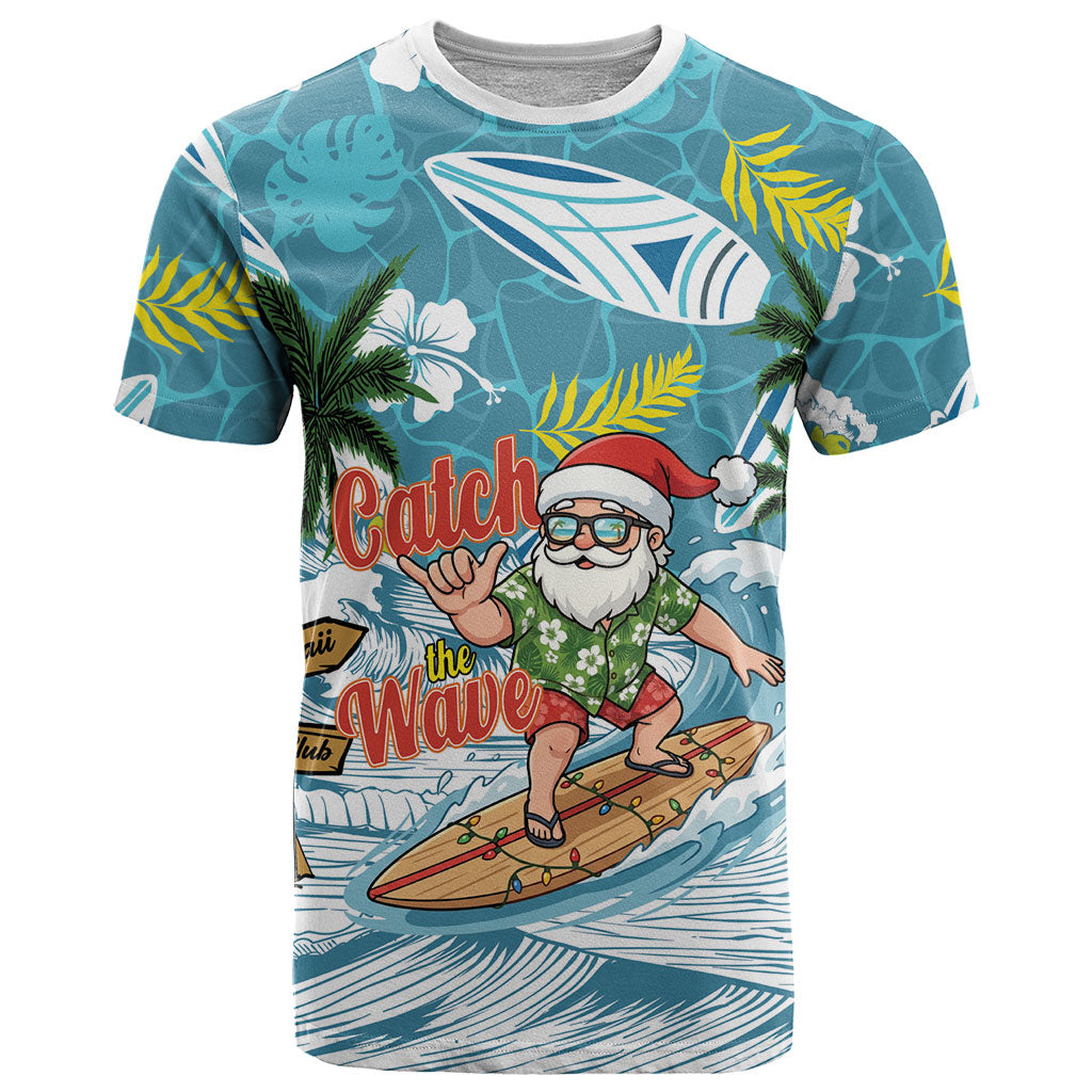 Hawaii Summer Christmas T Shirt Surfing Santa Shaka Catch The Wave LT14 Teal - Polynesian Pride