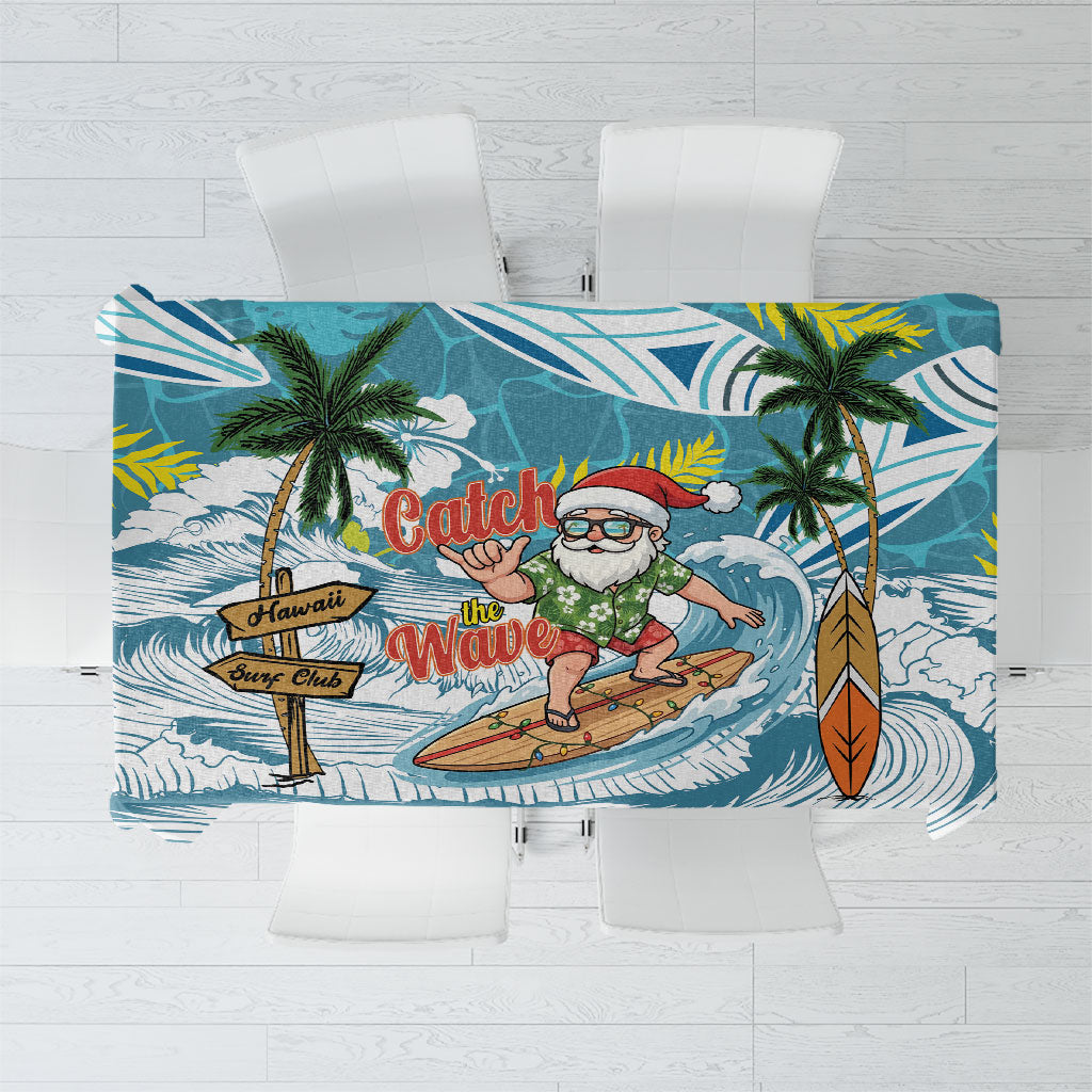 Hawaii Summer Christmas Tablecloth Surfing Santa Shaka Catch The Wave LT14 Teal - Polynesian Pride
