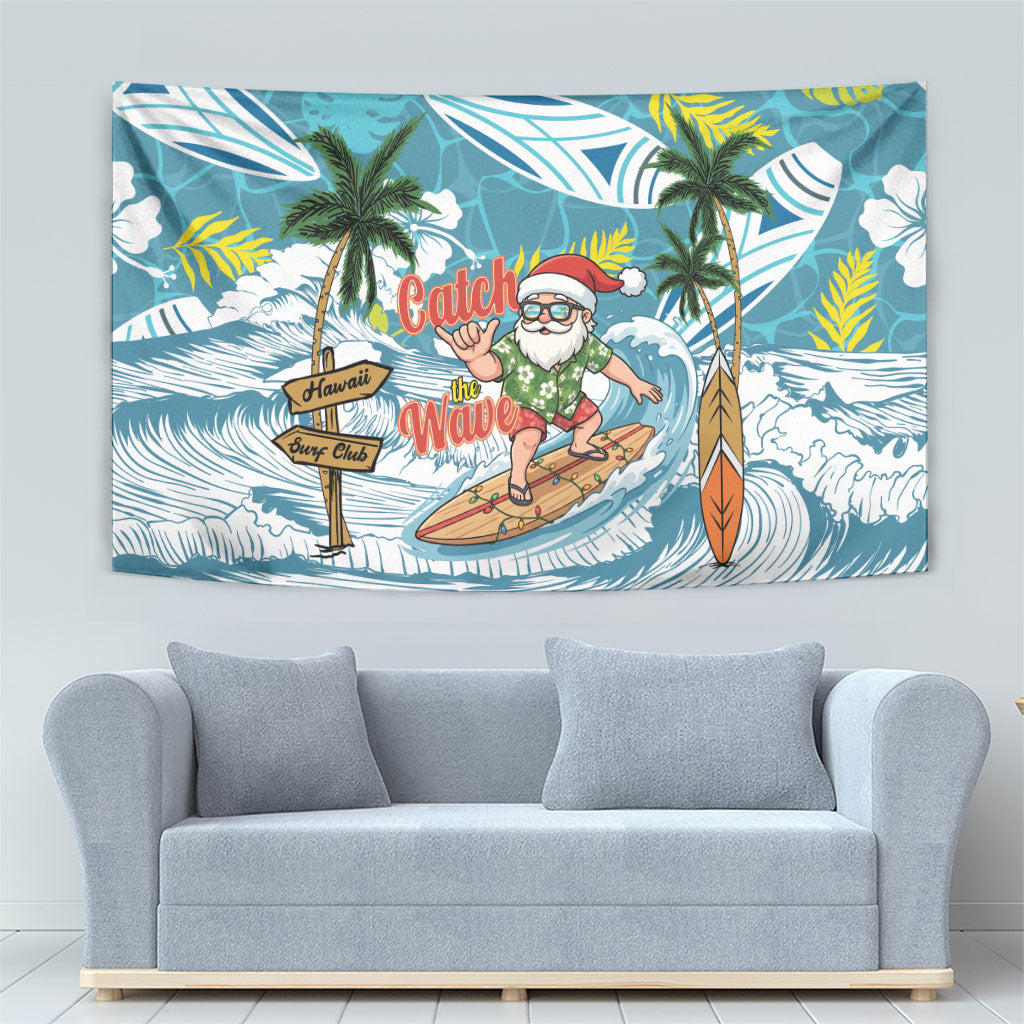 Hawaii Summer Christmas Tapestry Surfing Santa Shaka Catch The Wave