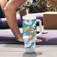 Hawaii Summer Christmas Tumbler With Handle Surfing Santa Shaka Catch The Wave