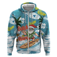 Hawaii Summer Christmas Zip Hoodie Surfing Santa Shaka Catch The Wave