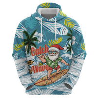 Hawaii Summer Christmas Zip Hoodie Surfing Santa Shaka Catch The Wave