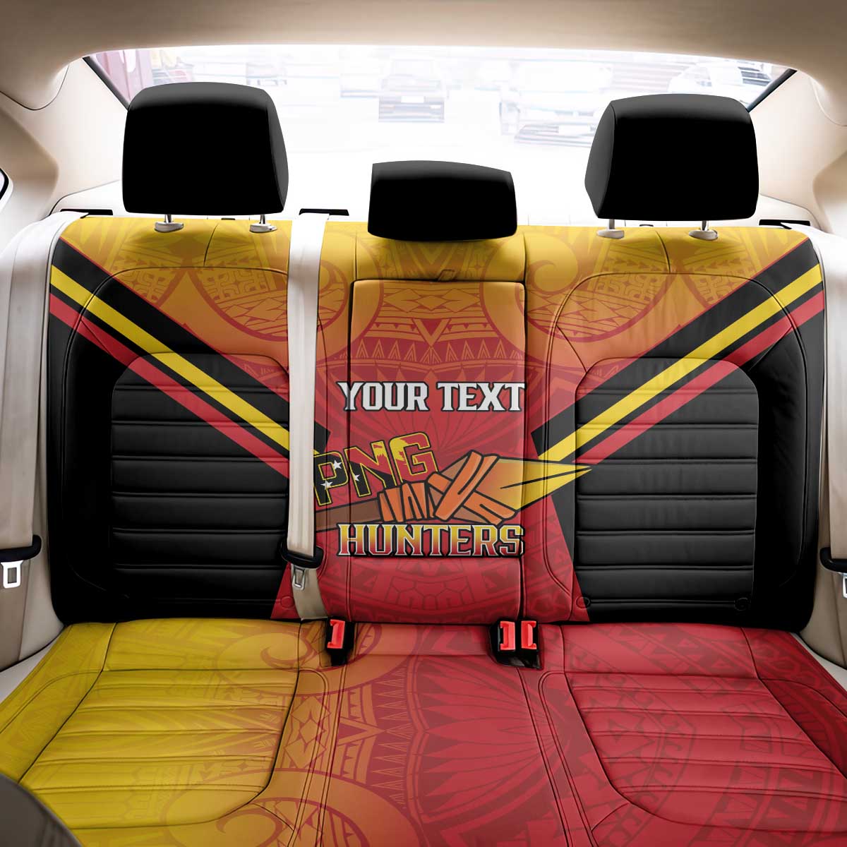 Papua New Guinea Rugby Custom Back Car Seat Cover Go PNG Hunters Polynesian Pattern - Polynesian Pride