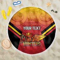 Papua New Guinea Rugby Custom Beach Blanket Go PNG Hunters Polynesian Pattern - Polynesian Pride