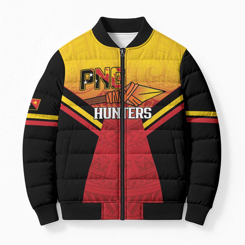 Papua New Guinea Rugby Custom Bomber Puffer Jacket Go PNG Hunters Polynesian Pattern - Polynesian Pride