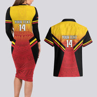 Papua New Guinea Rugby Custom Couples Matching Long Sleeve Bodycon Dress and Hawaiian Shirt Go PNG Hunters Polynesian Pattern LT14 - Polynesian Pride
