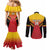 Papua New Guinea Rugby Custom Couples Matching Mermaid Dress and Long Sleeve Button Shirt Go PNG Hunters Polynesian Pattern - Polynesian Pride
